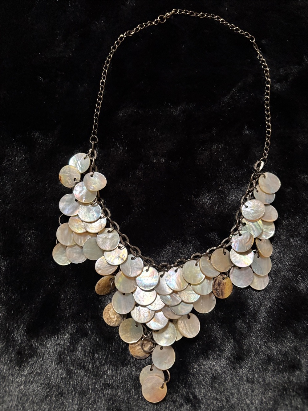 Mother-of-Pearl Disc Bib Necklace - Iridescent White
